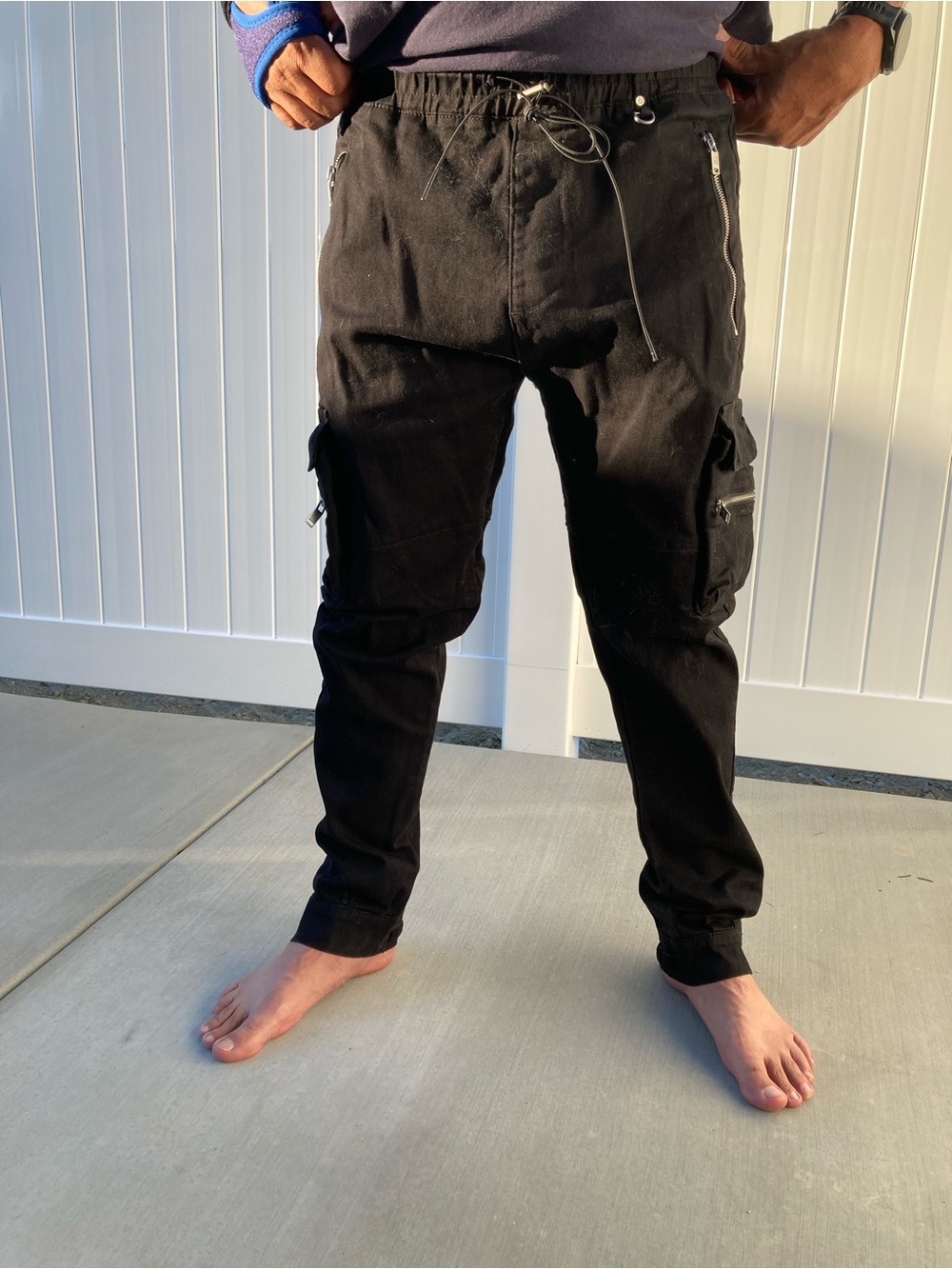 Men's Black Cargo Jogger Pants with Zip Pockets